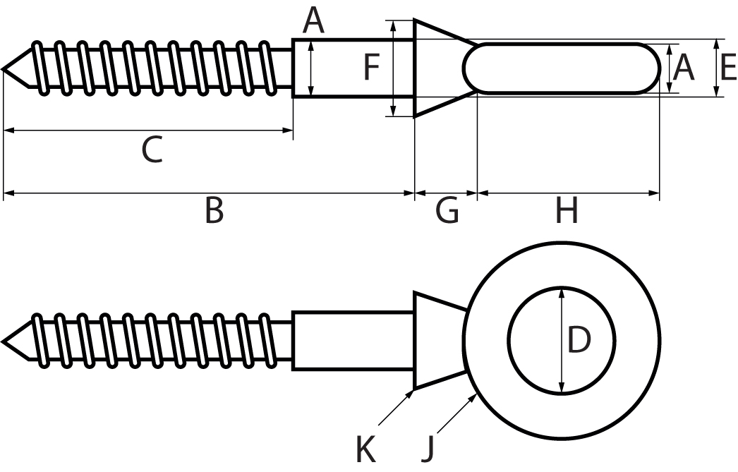 St/Steel Eyebolt with Lag Thread Woodscrew Thread 