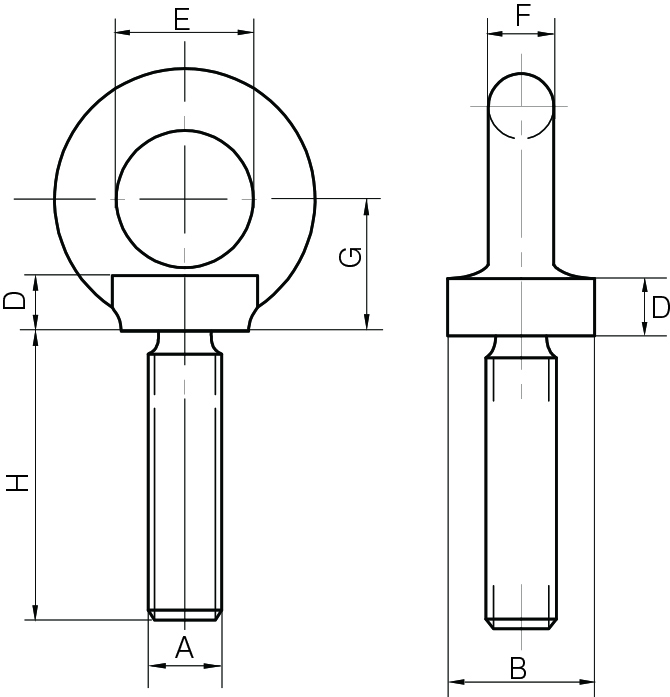 Long Shank Collared Eyebolts to BS 529 Part 1 1944 - Tested & Certified - BSW Thread