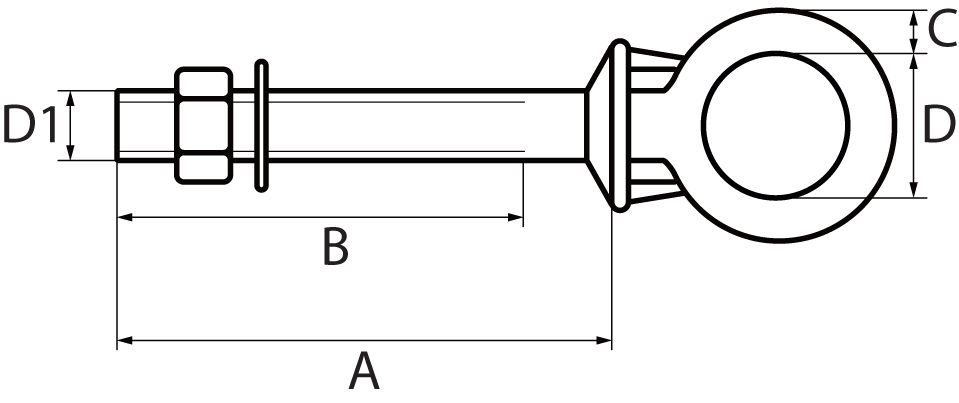 St/Steel Long Shank Eyebolt with Nut & Washer