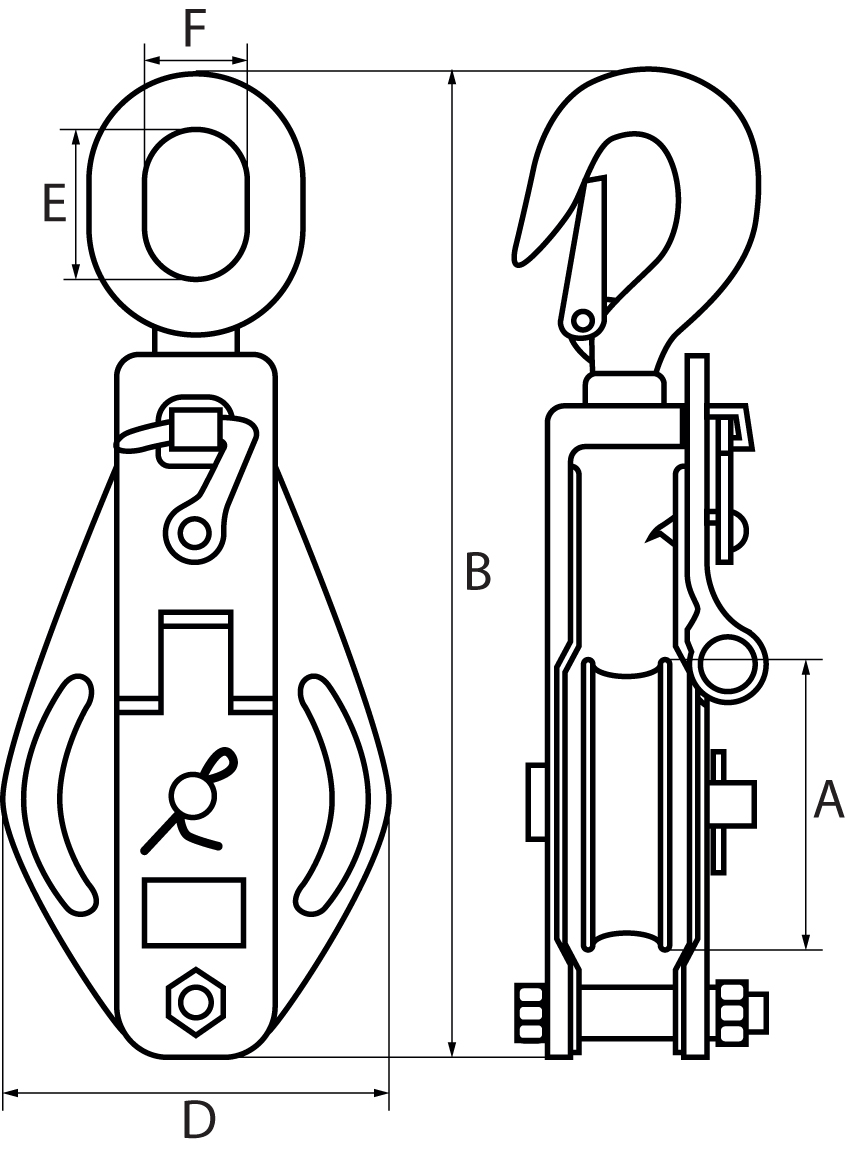 Snatchblocks with Bushed Sheaves to suit Wire Rope Blue Painted with Swivel Hook & Safety Catch 